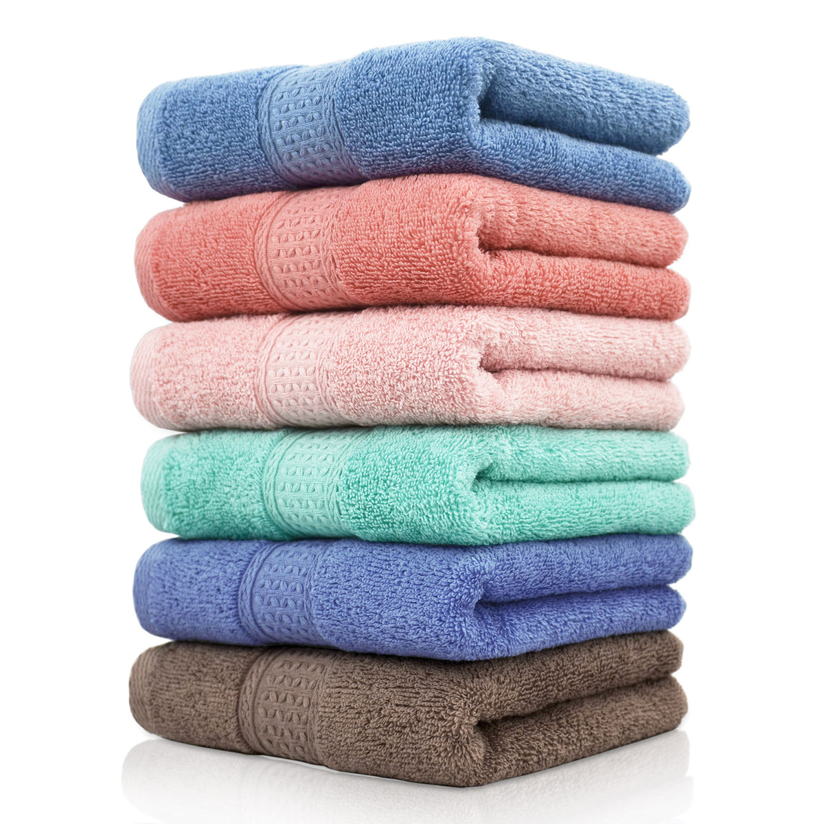 Cleanbear Hand Towels for Bathroom Hand Towel Set of 6 in Assorted Colors,  Wavy Line Design for Bathroom Decoration, Soft and Fluffy Bathroom Hand
