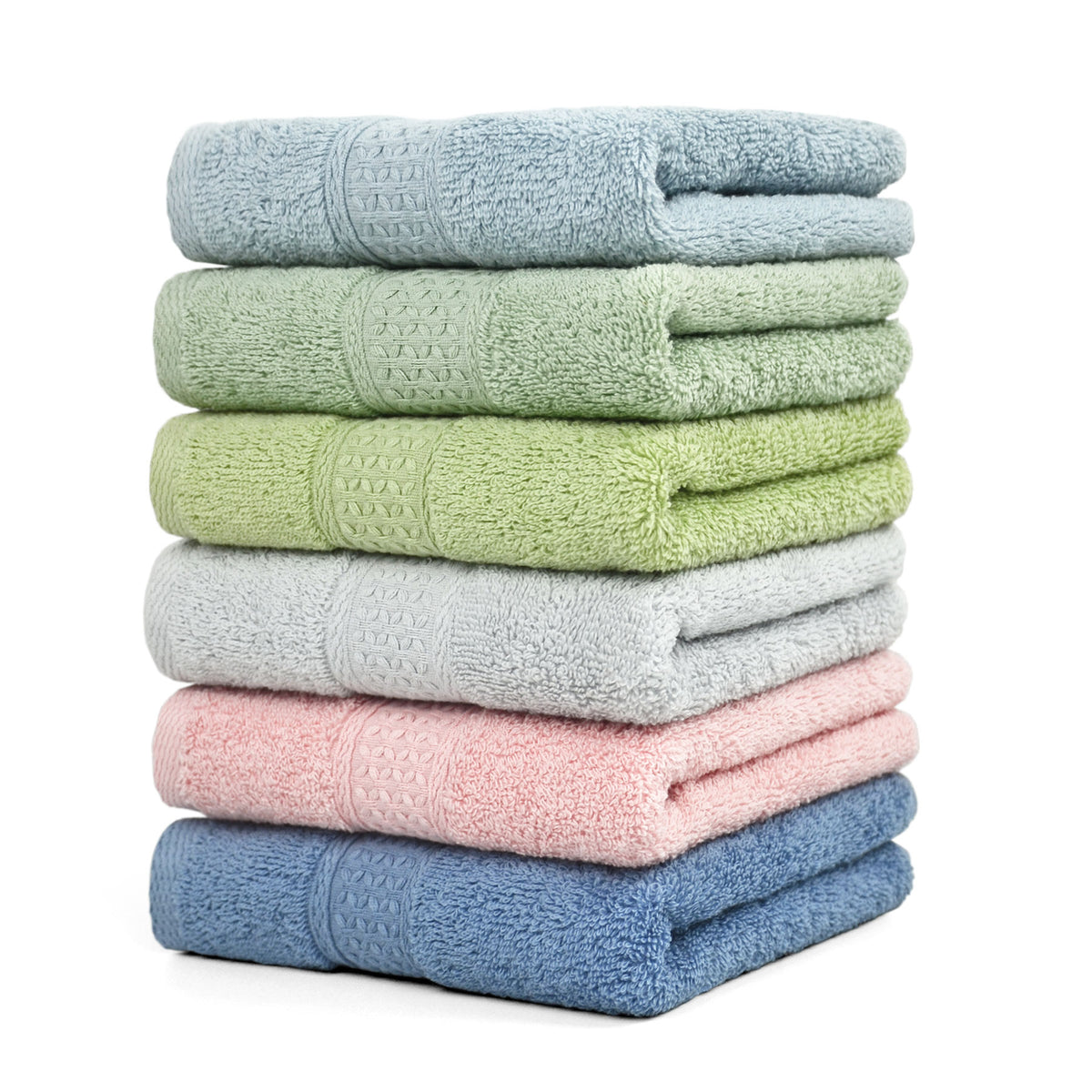 Cleanbear Hand Towels for Bathroom Hand Towel Set of 6 in Assorted Colors,  Wavy Line Design for Bathroom Decoration, Soft and Fluffy Bathroom Hand