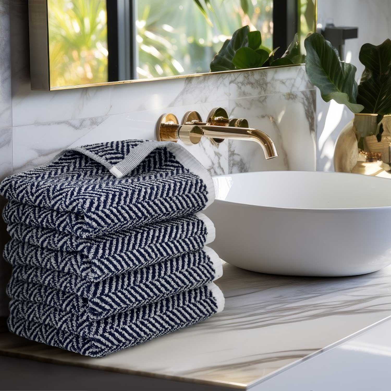 Hand Towels for Bathroom, 4-Pack Cotton Hand Towels with Herringbone Pattern, Ultra Absorbent, 13 x 28 Inches