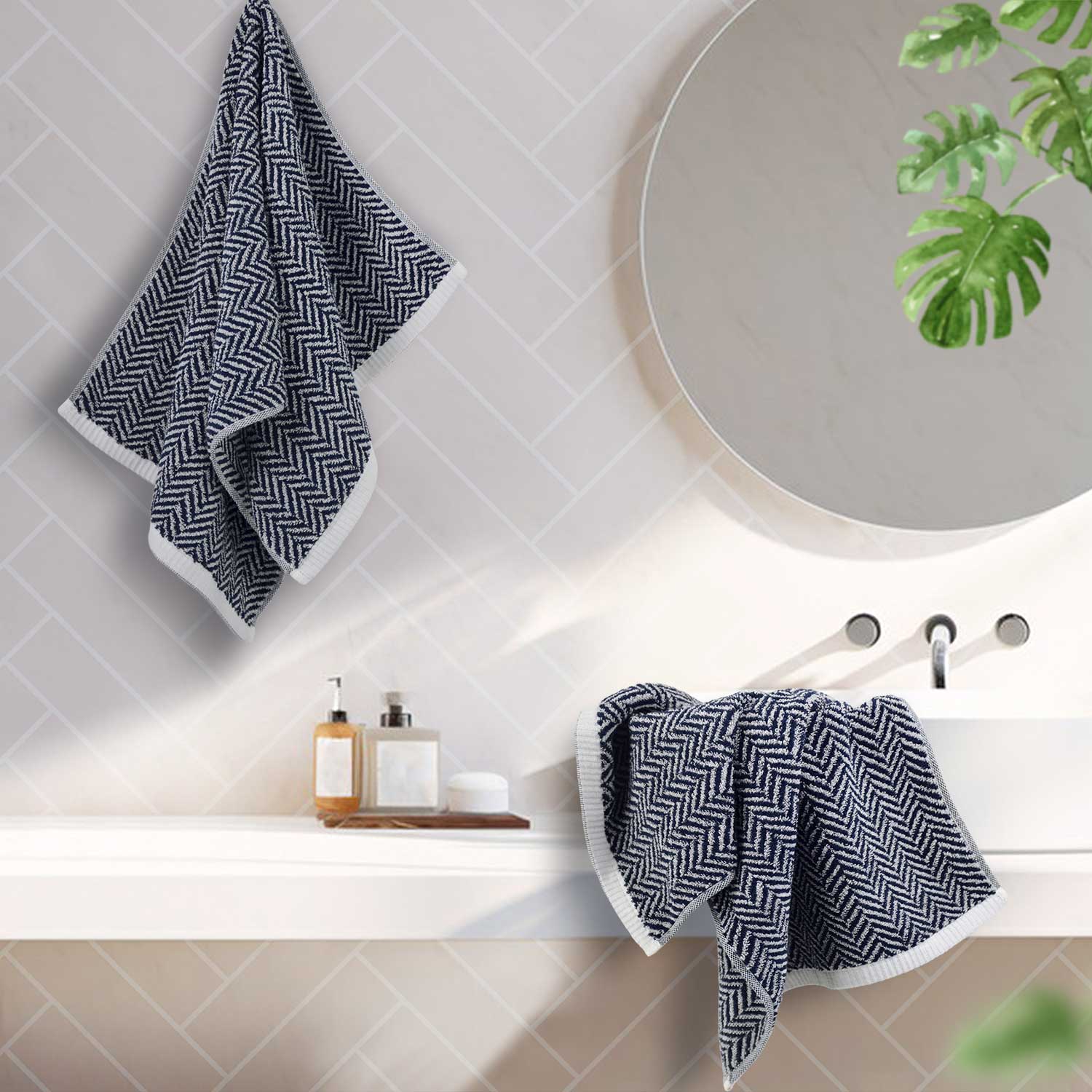 Hand Towels for Bathroom, 4-Pack Cotton Hand Towels with Herringbone Pattern, Ultra Absorbent, 13 x 28 Inches