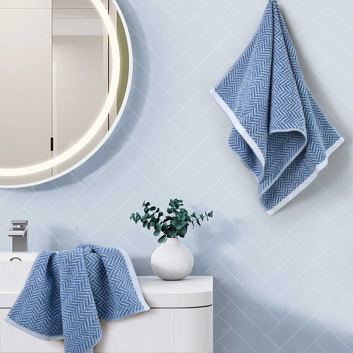 Hand Towels for Bathroom, 4-Pack Cotton Hand Towels with Herringbone Pattern, Ultra Absorbent, 13 x 28 Inches