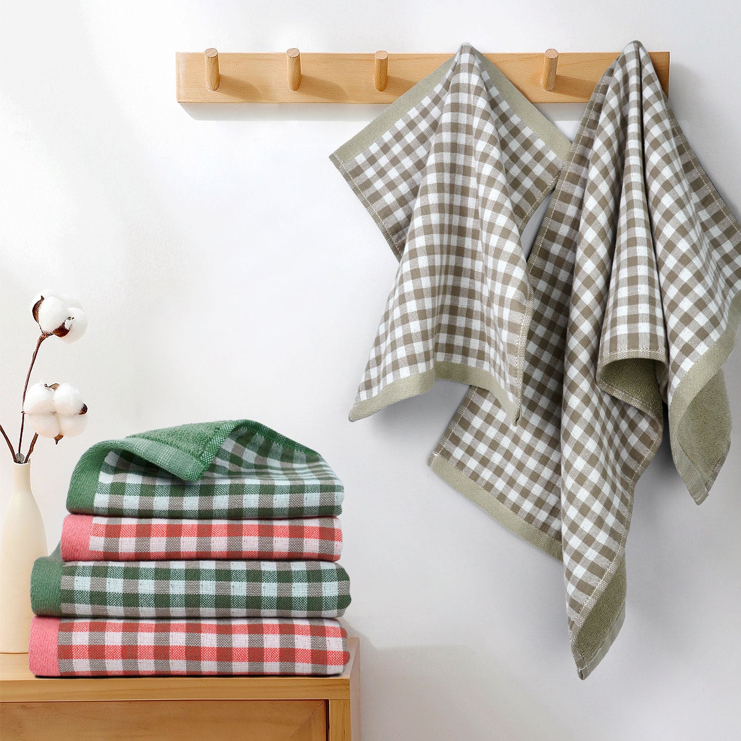 Kitchen Towels and Dishcloths sets, 3 Dish Towels and 3 Dish Cloths, Reversible Muslin and Terry Loops Design for Washing Dishes, Absorbing Spills and Cleaning Surfaces, 100% Cotton