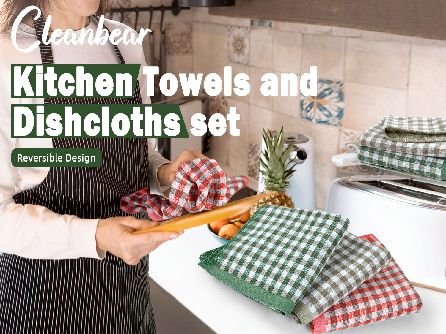 Kitchen Towels and Dishcloths sets, 3 Dish Towels and 3 Dish Cloths, Reversible Muslin and Terry Loops Design for Washing Dishes, Absorbing Spills and Cleaning Surfaces, 100% Cotton