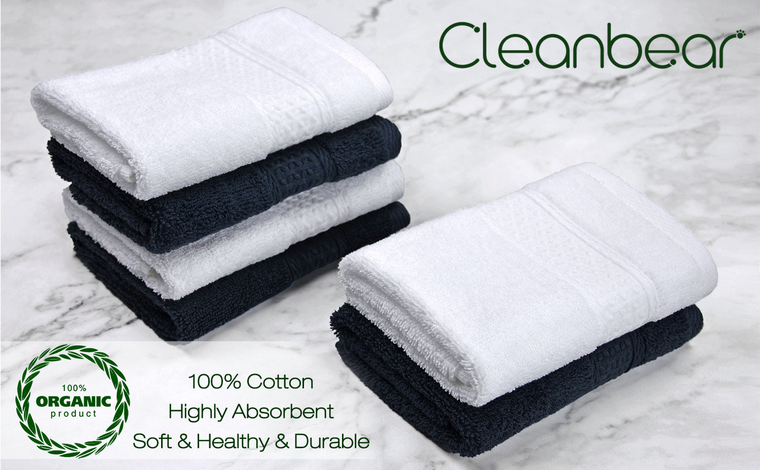 Cleanbear Ultra Soft Washcloths 6 Pack Cotton Face Cloths Wash Cloths Set - Large Bathroom WashCloth 13 x 13 Inches