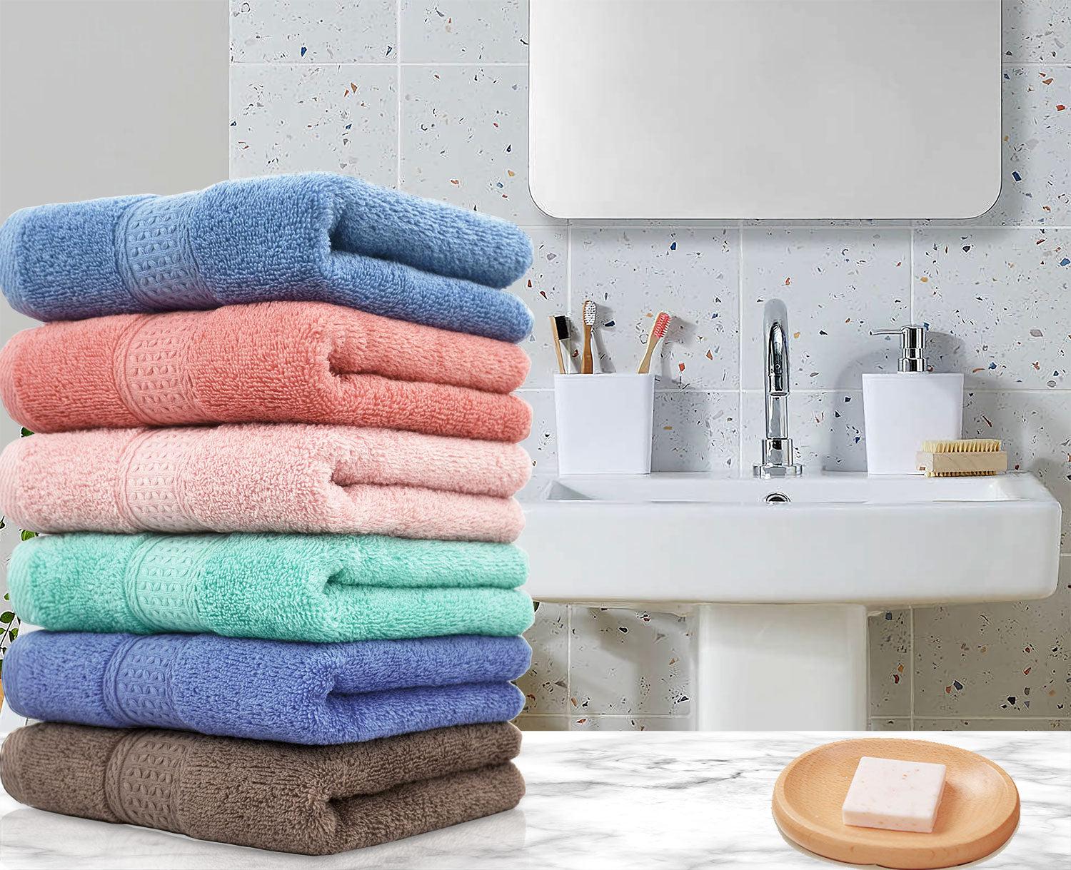  Cleanbear Hand Towel Face Towel Set,100% Cotton, Assorted  Colors Hand Towels, Size 29 x 13, 6-Pack 6 Colors : Home & Kitchen