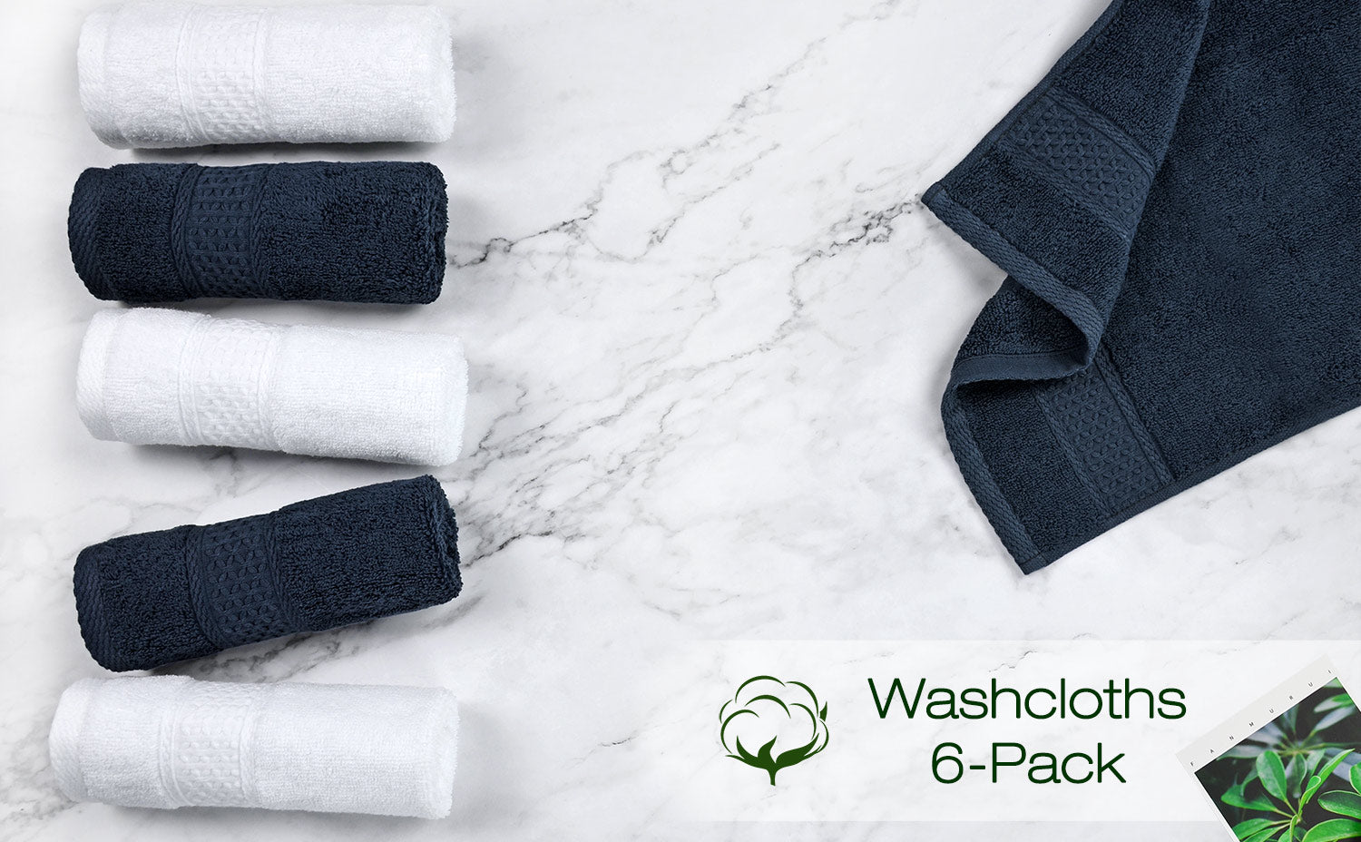 Cleanbear Ultra Soft Washcloths 6 Pack Cotton Face Cloths Wash Cloths Set - Large Bathroom WashCloth 13 x 13 Inches