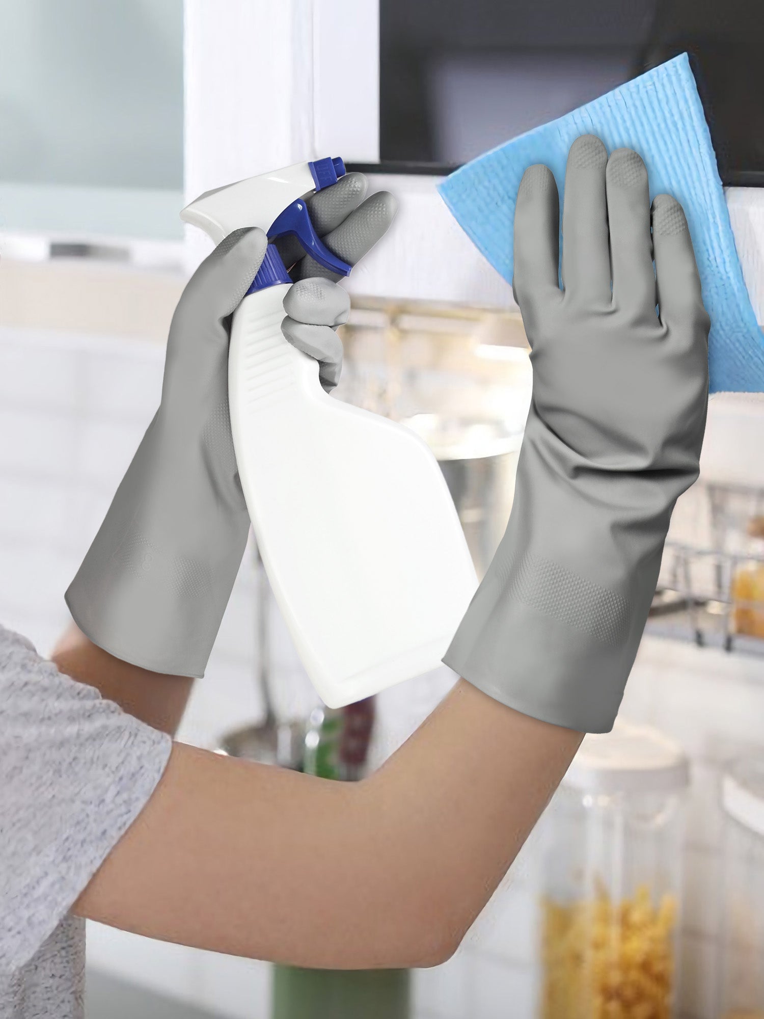 Cleanbear Household Cleaning Gloves Reusable Dish Washing Glove Set of 3 (2 Grey and 1 White）