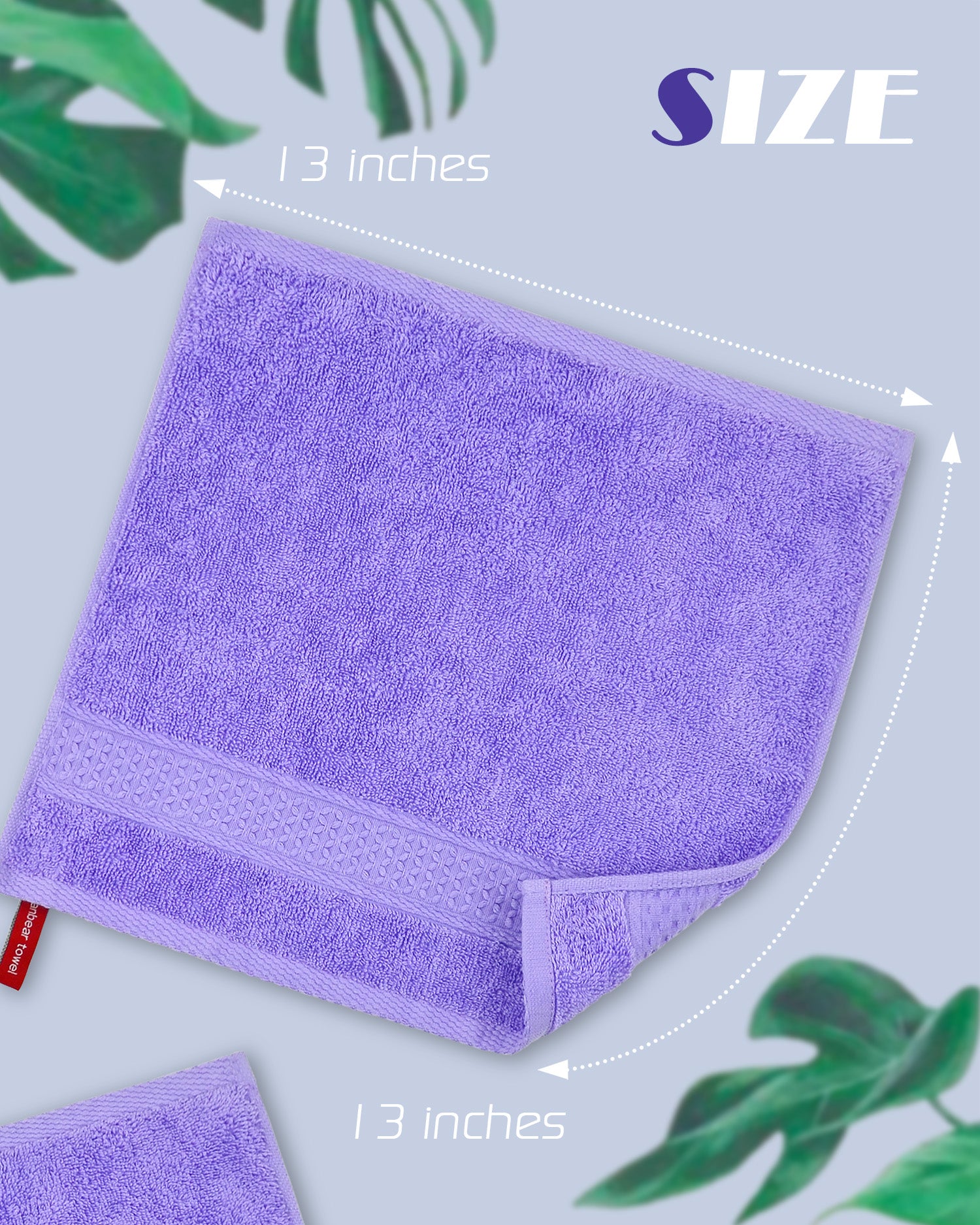Cleanbear Wash Cloths for Face 100% Cotton Face Towels Ultra Soft 6-Pack Washcloths with Decorative Band 13 by 13 Inches Large Bath Washcloth (Lavender)