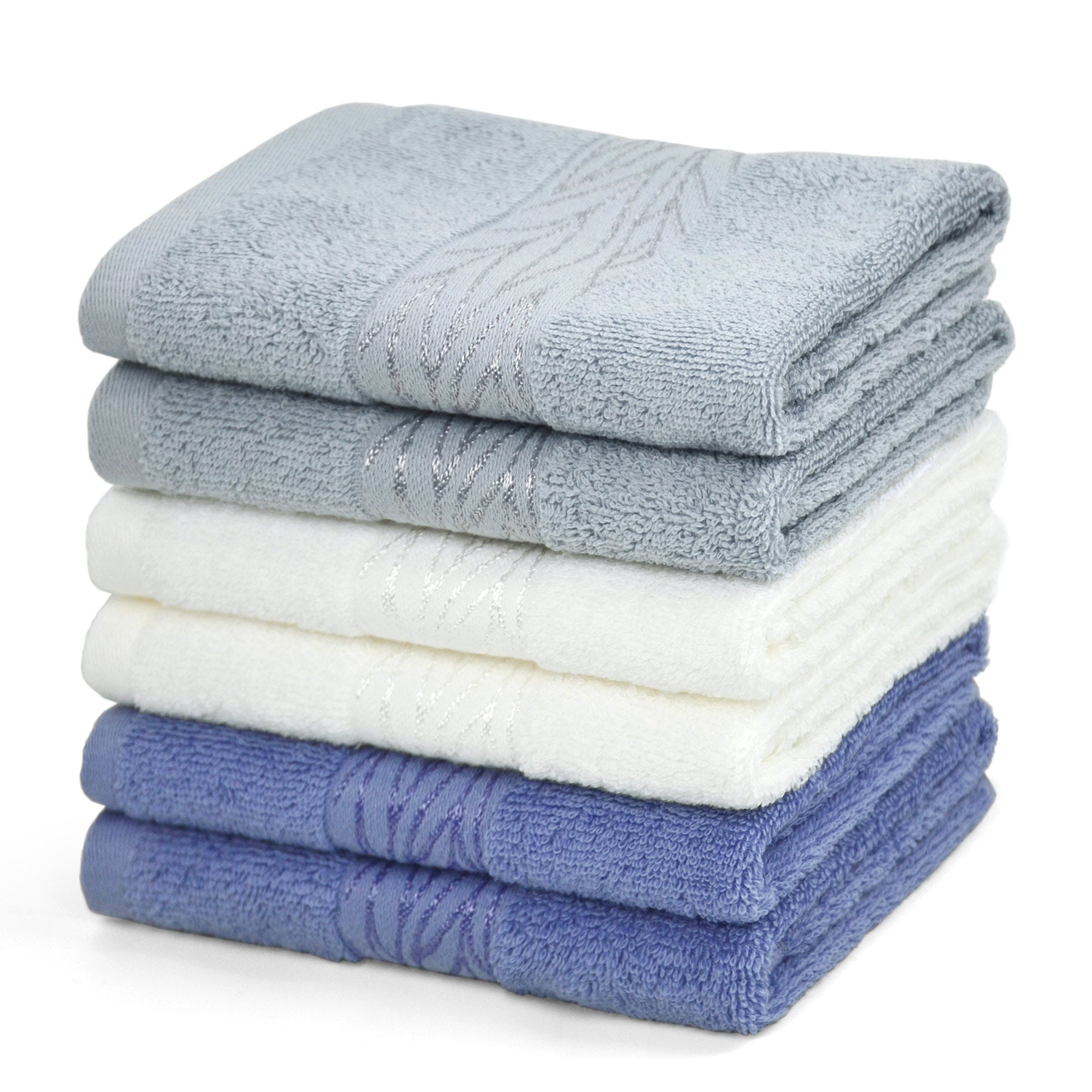 Cleanbear Hand Towels and Washcloths Set, 6 Hand Towel and 6 Wash Cloths  with 3 Colors for Your Different Daily Needs