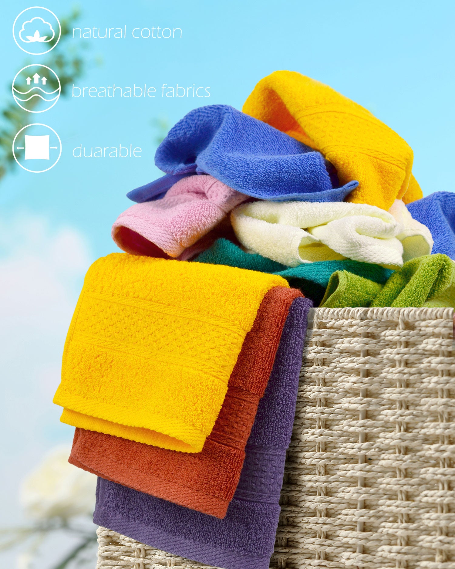 Cleanbear Pure Cotton Wash Cloths Face Cloths, 6 Colors per Set, 13 x 13 Inches