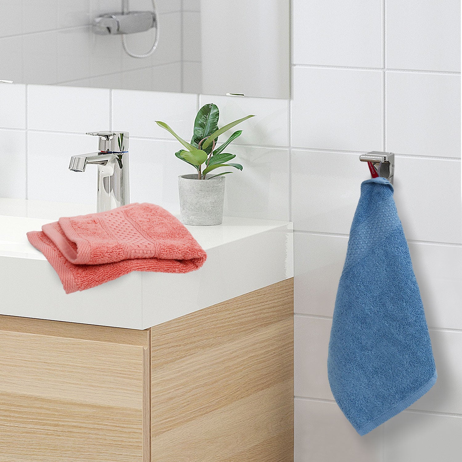 Cleanbear Hand Towels and Washcloths Set, 6 Hand Towel and 6 Wash Cloths  with 3 Colors for Your Different Daily Needs